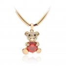 Brown and black cord Gold Red Crystal Teddy Bear Pendant Necklace