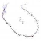 Silver Pearl Long Necklace and Earrings Set