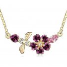 Gold Tone Dragonfly Purple Crystal with Bee Pendant Necklace