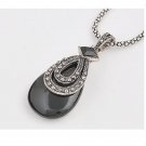 Silver Black Crystal Drop Pendant Necklace
