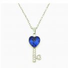 Silver Blue Crystal Love Heart Key Pendant Necklace