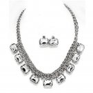 Silver Clear Crystal Rectangle Necklace and Earrings set