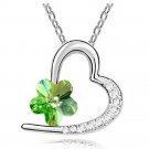 Silver Heart with Green Crystal flower Pendant Necklace