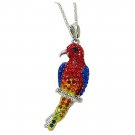 Silver Multicolor Crystal Parrot Pendant Necklace