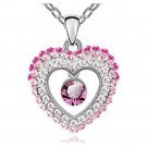 Silver Pink and Clear Crystal Pendant Necklace
