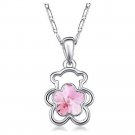 Silver Tone Pink Crystal Flower Bear Pendant Necklace