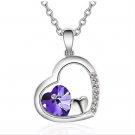 Silver Tone Heart Blue Crystal Pendant Necklace