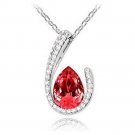 Silver Clear and Red Crystal Pendant Necklace