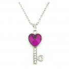 Silver Purple Crystal Love Heart Key Pendant Necklace