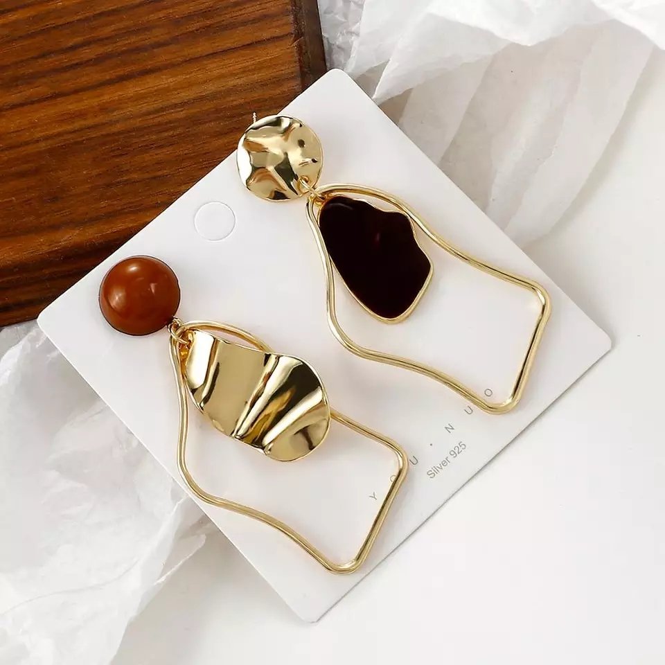 Flashbuy Gold Metal Irregular Drop Earrings For Women