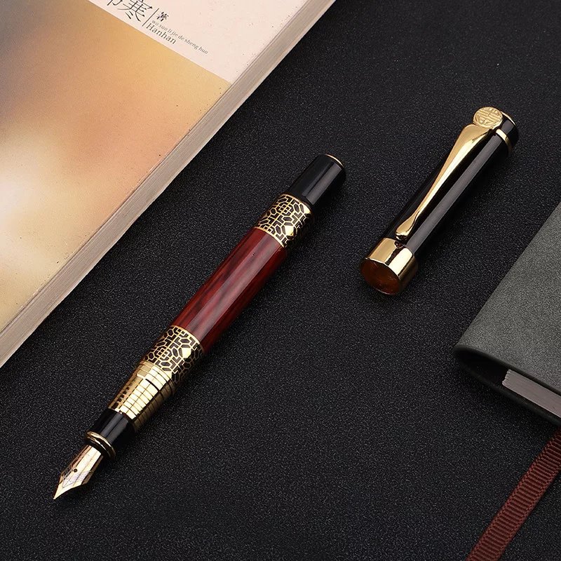 1Pcs Classical Business Fountain Pen Wood Grain High-Grade Metal Signature