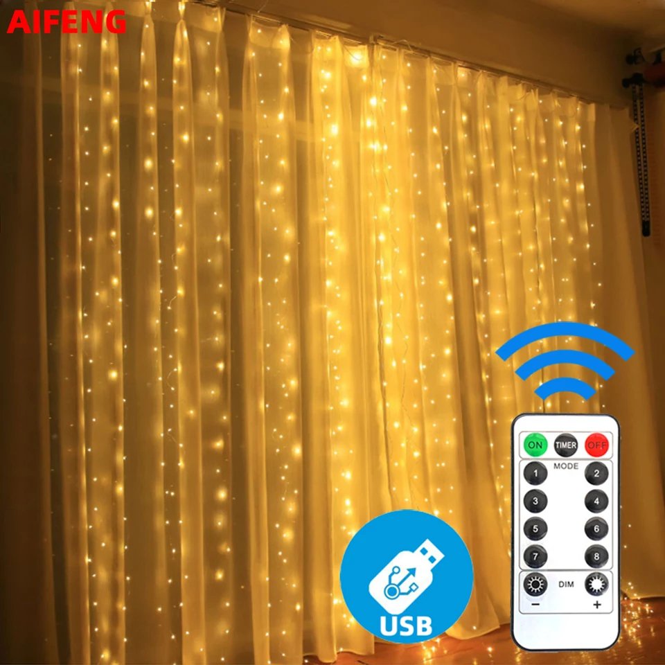 3M LED USB Power Remote Control Curtain Lights Fairy New Year Christmas