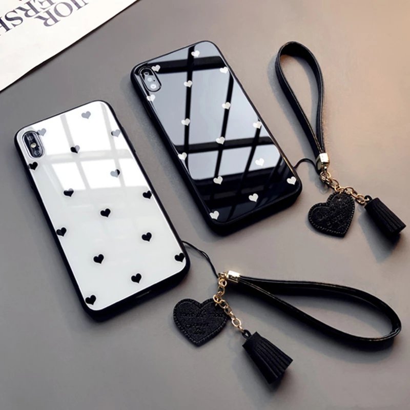 Case & Strap For Samsung Note20 Ultra Small love Heart Hard Glass Cover For Samsung Note20 Ultra