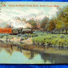 Vintage Color Postcard Train traveling along Battle Creek River, Battl