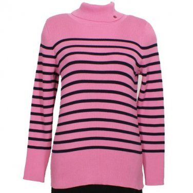 NWT RALPH LAUREN Pink Navy Cotton Logo Ribbed Sweater 2X