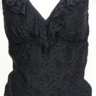 NWT KENNETH COLE REACTION Black Ruffle Crochet Halter Underwire Swimsuit 1X