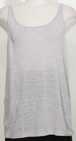 NWT EILEEN FISHER Dark Pearl Linen Jersey Mini Stripe Slim Tank Cami M Long