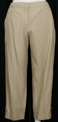 NWT EILEEN FISHER Khaki Lt Canvas Cuffed Cropped Pants PM