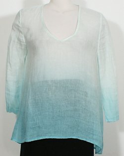 NWT EILEEN FISHER Deep Aqua Ombre Linen Gauze Top S