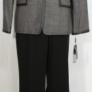 NWT TAHARI Black Wool Faux Leather Trim Pant Suit 14W