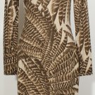 NWT RALPH LAUREN Brown Feather Silk Cashmere Faux Suede Trim Dress L
