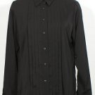 NWT RALPH LAUREN Black Washed Stretch Satin Pintuck Pleat Top L