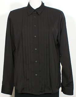 NWT RALPH LAUREN Black Washed Stretch Satin Pintuck Pleat Top L