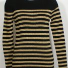 NWT RALPH LAUREN Black Gold Shimmer Logo Button Cotton Ribbed Striped Sweater 3X