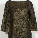 NWT RALPH LAUREN Black Gold Cotton Knit Paisley Top L