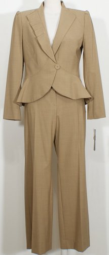 NWT ANNE KLEIN Camel Stretch Wool Peplum Pant Suit 14P