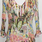 NWT ALBERTO MAKALI Yellow Crinkle Floral Bead Top 2X
