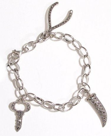 NEW JUDITH JACK Marcasite Key Wishbone Charm Bracelet