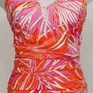 NWT SWIM SOLUTIONS Orange Printed V-Neck Ruched Swimsuit 18 Tummy Control