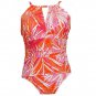 NWT SWIM SOLUTIONS Orange Printed High Neck Ruched Swimsuit 14 Tummy Control