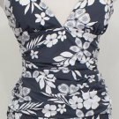 NWT SWIM SOLUTIONS Gray White Floral Ruched Swimsuit 20 Tummy Control