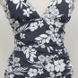 NWT SWIM SOLUTIONS Gray White Floral Ruched Swimsuit 20 Tummy Control