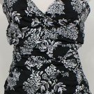 NWT SWIM SOLUTIONS Black Floral Twist Front Ruched Swimsuit 16 Tummy Control