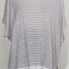 NWT EILEEN FISHER White Dark Pearl Lt Linen Stripe Knit Box Top L