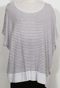 NWT EILEEN FISHER White Dark Pearl Lt Linen Stripe Knit Box Top L