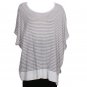 NWT EILEEN FISHER White Dark Pearl Lt Linen Stripe Knit Box Top L