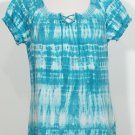 NWT RALPH LAUREN Turquoise Tie Dye Smocked Cotton Top L
