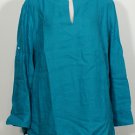 NWT RALPH LAUREN Turquoise Linen Convertible Sleeve Top L Blue