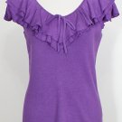 NWT RALPH LAUREN Purple Silk Rib Ruffle Neck Top 2X