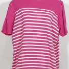 NWT RALPH LAUREN Pink White Stripe Cotton Knit Logo Button Top L