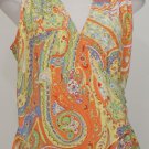 NWT RALPH LAUREN Orange Yellow Paisley Crepe Faux Wrap Top 12