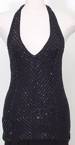 NWT RALPH LAUREN Navy Beaded Knit Halter Top L