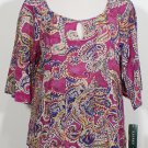 NWT RALPH LAUREN Magenta Paisley Pintuck Cotton Gauze Top L