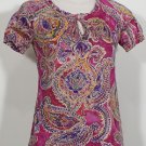 NWT RALPH LAUREN Magenta Paisley Beaded Neck Cotton Top XL