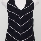 NWT RALPH LAUREN Black White Linen Stripe Halter Top L