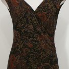 NWT RALPH LAUREN Black Paisley Stretch Viscose Jersey Faux Wrap Top L